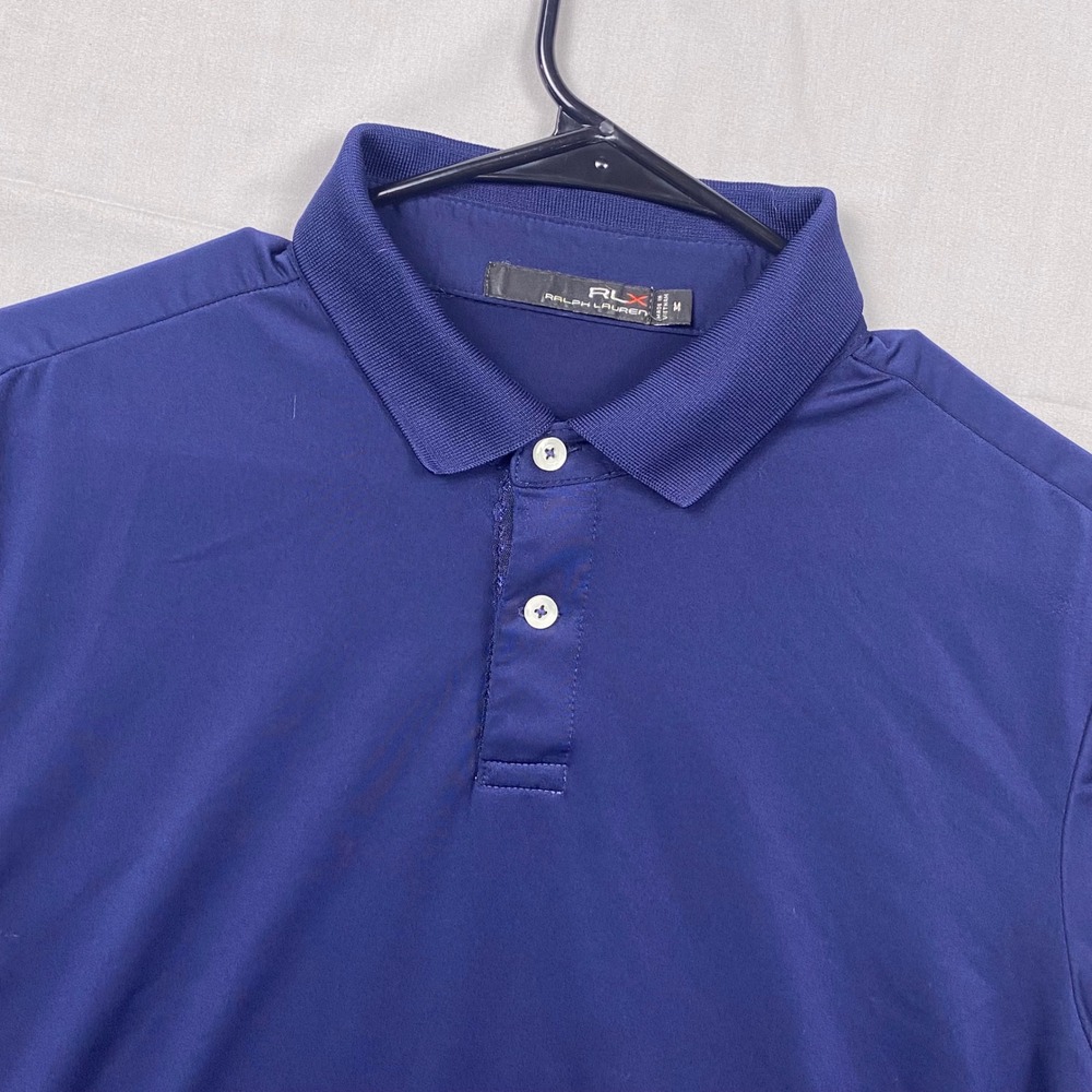 RLX Ralph Lauren Mens Medium Blue Performance Polo Shirt Stretch‎ Golf Athletic